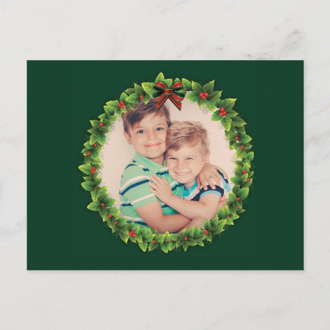 Custom Christmas Wreath Add Your Own Photo Family Holiday Postcard (Front)