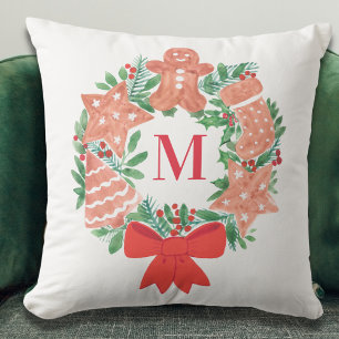 Custom Christmas Wreath Monogram Cushion