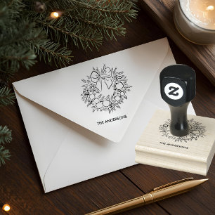 Custom Christmas Wreath Rubber Stamp