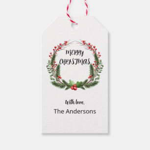 Custom Christmas wreath with berries Gift Tags