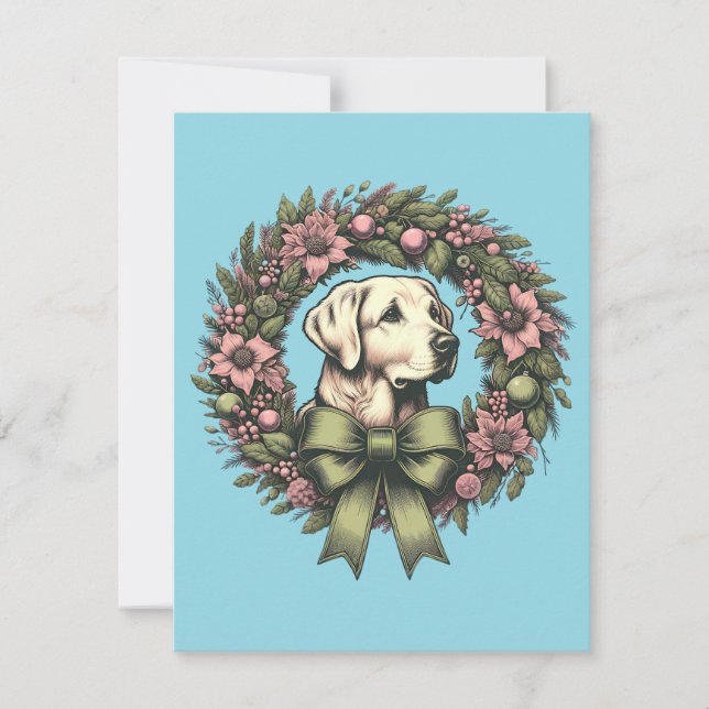 Custom Christmas Yellow Labrador Wreath Card (Front)