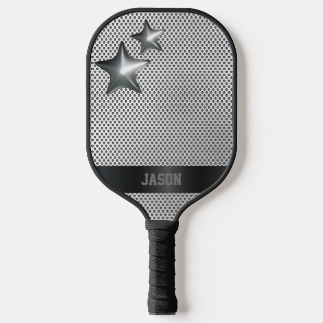 Custom Chrome Star Metallic Personalised Pickleball Paddle (Front)