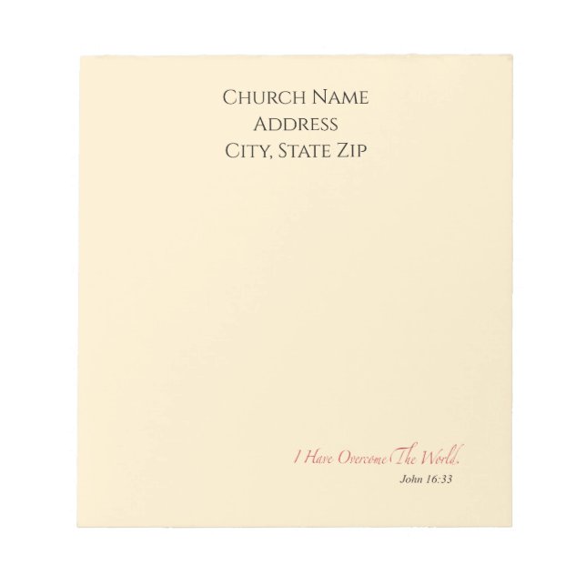 Custom Church Name I have overcome the World Notepad (Front)