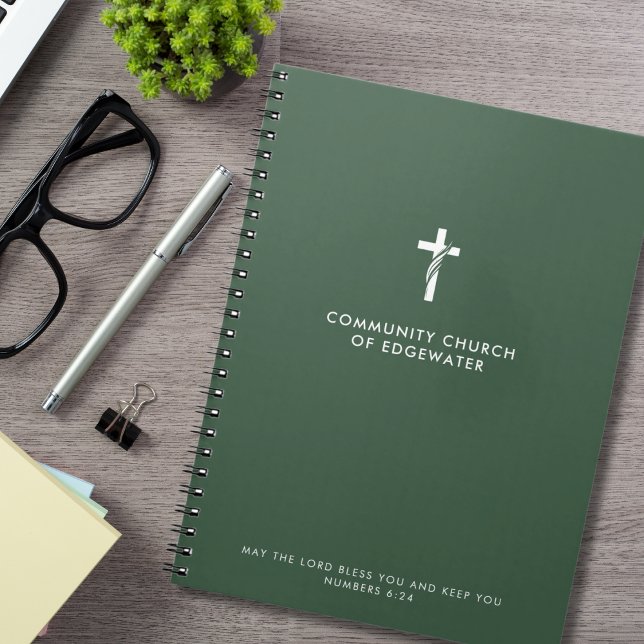  Custom Church Sermon Modern Cross Green Faith Notebook (Creator Uploaded)