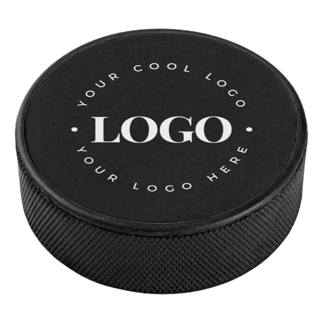 Custom Circle Round Business Logo Branded Black Hockey Puck (3/4)