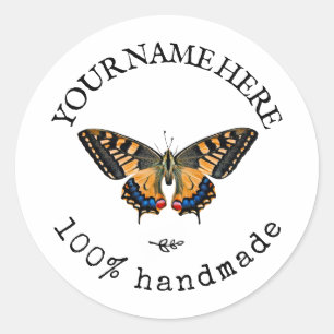 Custom Circle Text Butterfly Scrapbook Classic Round Sticker