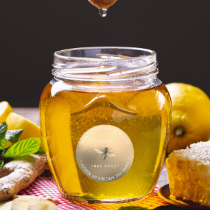 Custom Circular Homemade Honey Bee Gold Glass Classic Round Sticker