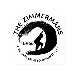 Custom Circular Surf Waves Family Name Rubber Stamp