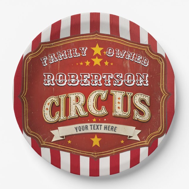 Custom Circus Stripe – Vintage Family Name  Paper Plate (Front)