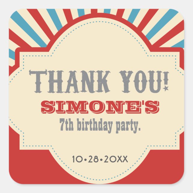 Custom, Circus Themed Party giveaway stickers (Front)