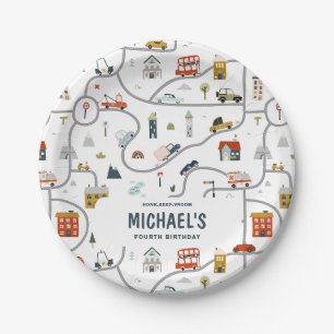 Custom City Cars Birthday Paper Plate