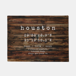 Custom City Coordinates   Rustic Faux Wood Doormat