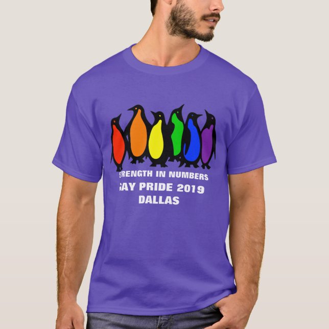 Custom City Gay Pride Parade Rainbow Penguins T-Shirt (Front)