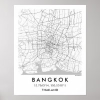 Custom City Map Bangkok Thailand Wall Art Poster
