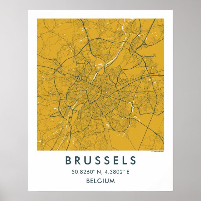 Custom City Map Brussels Belgium Wall Art Poster (Front)