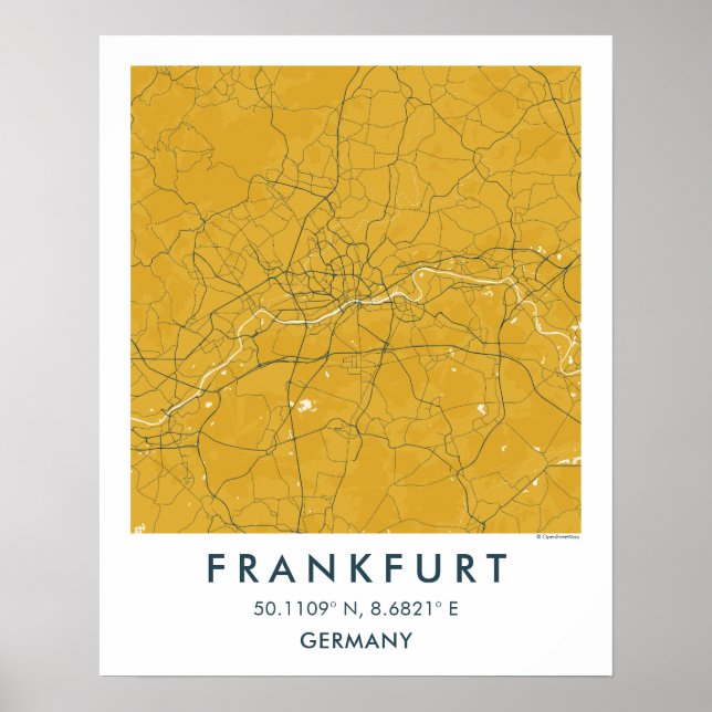Custom City Map Frankfurt Germany Wall Art Poster (Front)