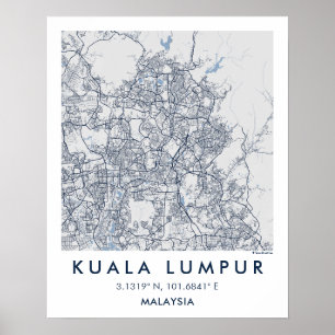 Custom City Map Kuala Lumpur Wall Art Poster