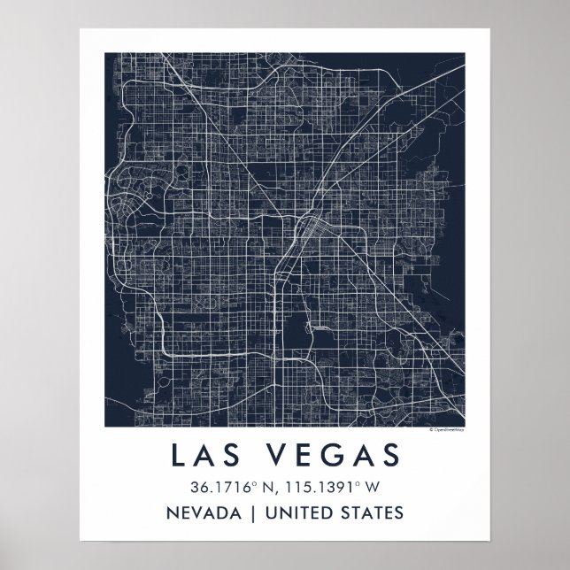Custom City Map Las Vegas Nevada Wall Art Poster (Front)