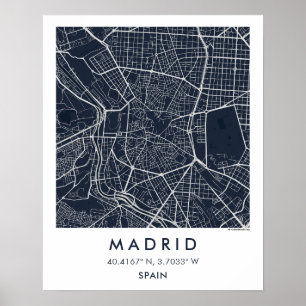 Custom City Map Madrid Spain Wall Art Poster