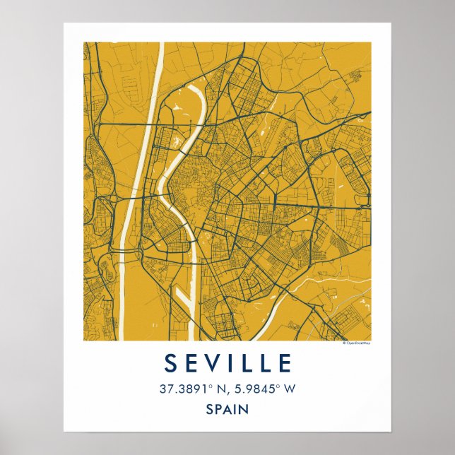Custom City Map Seville Spain Wall Art Poster (Front)