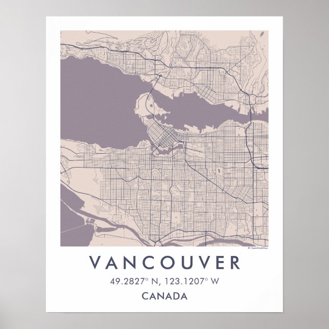 Custom City Map Vancouver Canada Wall Art Poster (Front)