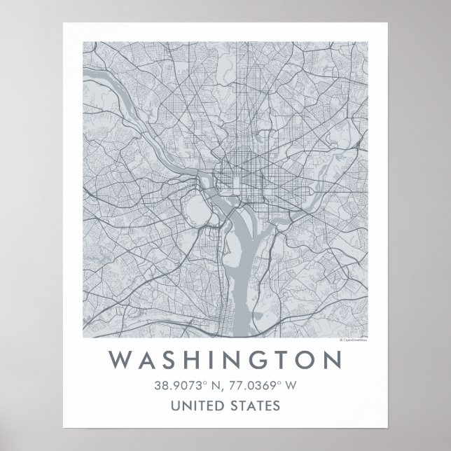 Custom City Map Washington DC Wall Art Poster (Front)