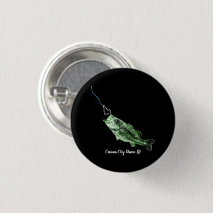 CUSTOM CITY NAME BASS HERE FISHY FISHY STRIKING ID 3 CM ROUND BADGE