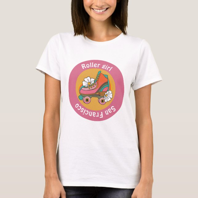 custom city roller skate girl pink girly team club T-Shirt (Front)