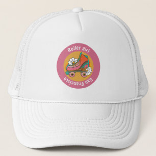 custom city roller skate girl pink girly team club trucker hat