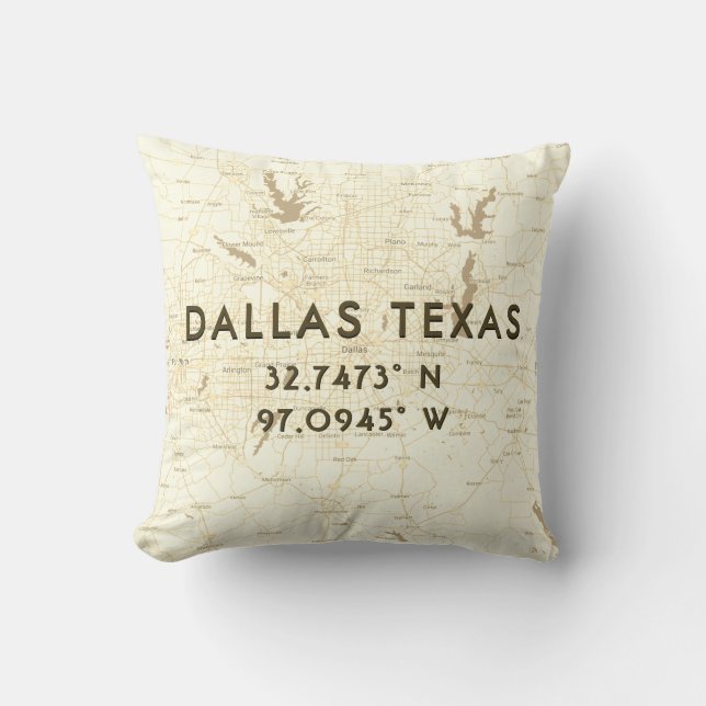 Custom City State Map & Coordinates | Dallas TX Cushion (Front)