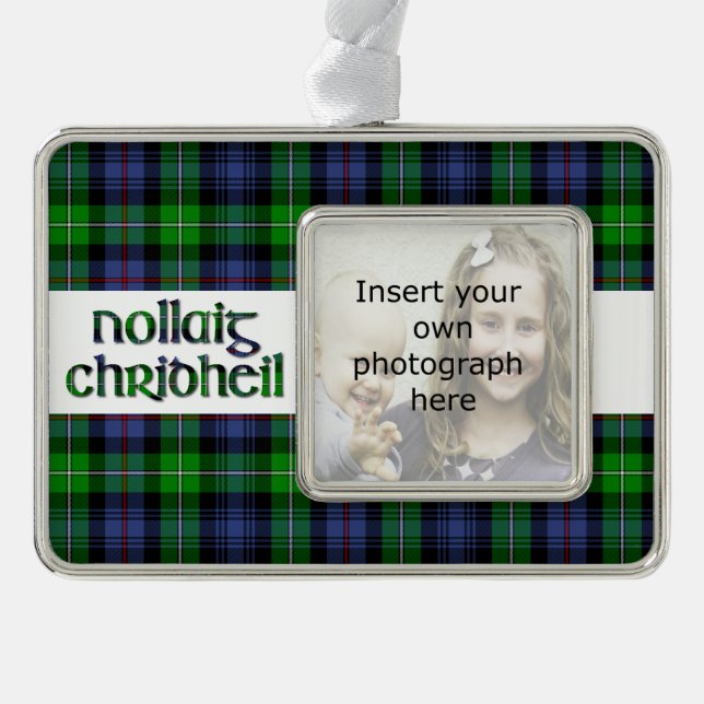 Custom Clan MacKenzie Tartan Nollaig Chridheil Silver Plated Framed Ornament (Front)