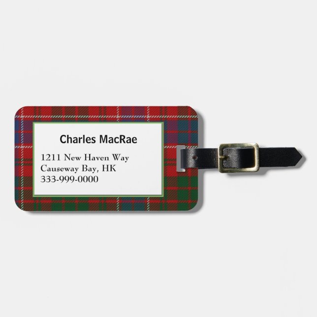 Custom Clan MacRae Tartan Plaid Luggage Tag (Front Horizontal)