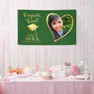 Custom Class 2025 Grad Photo Green Gold Graduation Banner