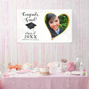 Custom Class 2025 Graduate Photo White Graduation Banner