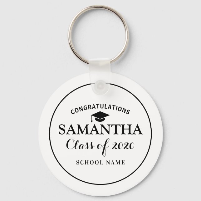 Custom Class of 2020 Graduation Black and White Key Ring (Front)