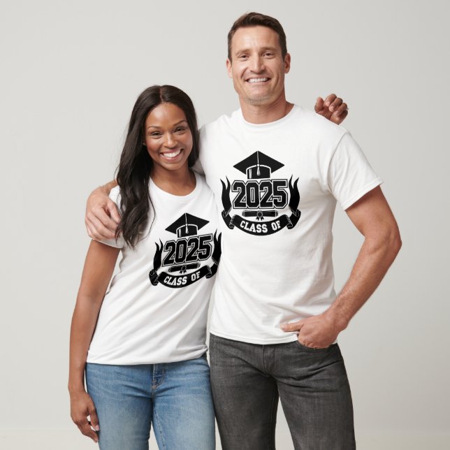 Custom Class of 2025 Bold Black Text Graduation  T-Shirt (Unisex)