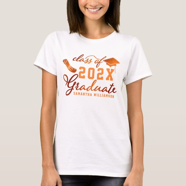 Custom Class of 2025 Graduate Orange Graduation T-Shirt (Front)