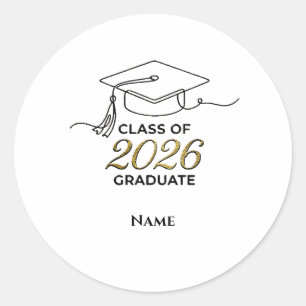 Custom Class of 2026 Graduation Round Sticker Gold