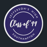 Custom Class of School Graduate Reunion Circle  Magnet<br><div class="desc">Simple minimalist chic posh style design of school name inside navy blue circle ring. Customize it with texts of your own choice for school reunion or graduation keepsake.</div>