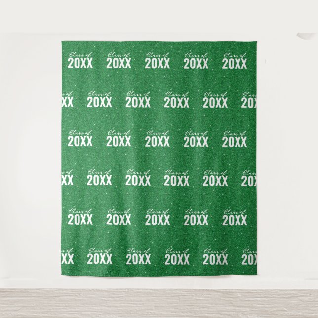 Custom Class Year Green Glitter Photo Backdrop Tapestry (Front)