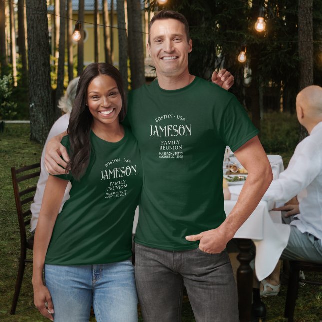 Custom Classic Arch Script Family Reunion T-Shirt (Planning a family reunion? Create your own custom matching t-shirts for guests to enjoy!)