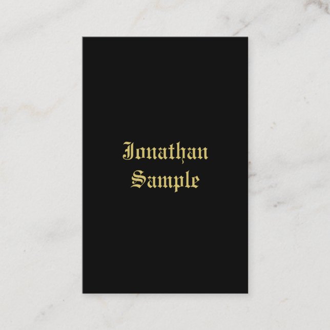 Custom Classic Black And Gold Typography Script Business Card (Front)