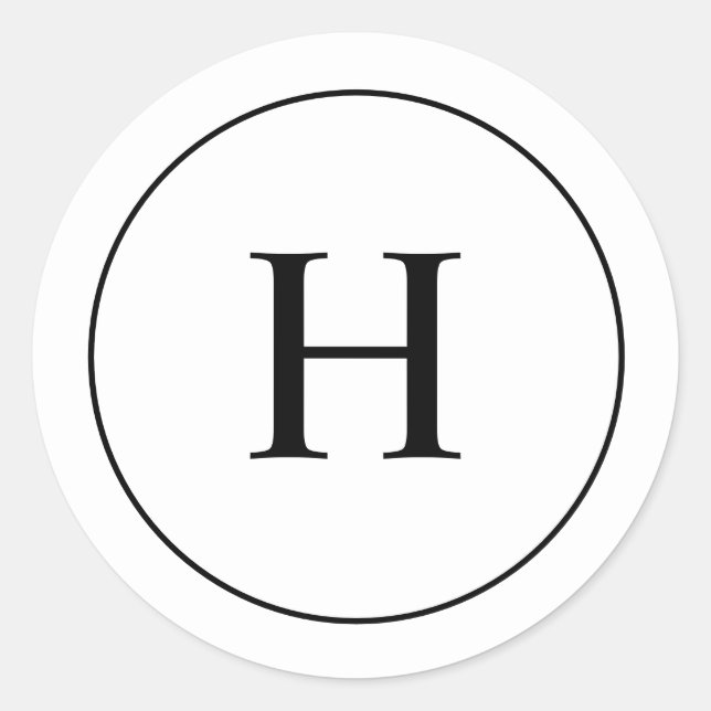 Custom Classic Black and White Elegant Monogram Round Sticker (Front)