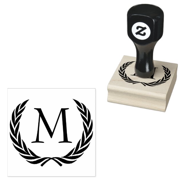 Custom Classic Black Laurel Wreath Leaves Motif Rubber Stamp (Stamped)