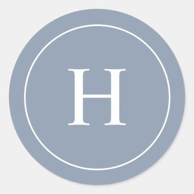 Custom Classic Blue Elegant Monogram Round Sticker (Front)