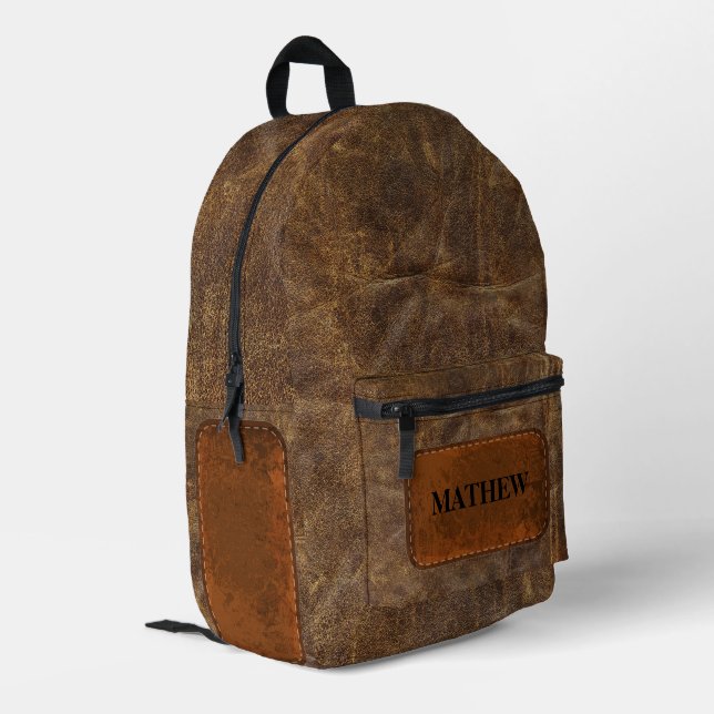 Custom Classic brown leather image Rustic gift Printed Backpack (Back Corner Left)