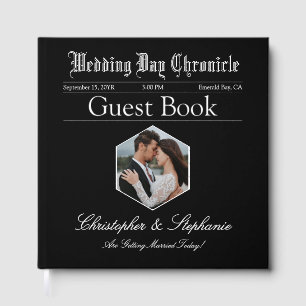 Custom Classic Calligraphy Photo Newspaper Wedding Guest Book