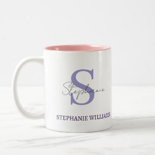 Custom Classic Elegant Black White Script Name Two-Tone Coffee Mug