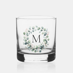 Custom Classic Green Eucalyptus Foliage Wreath Whiskey Glass
