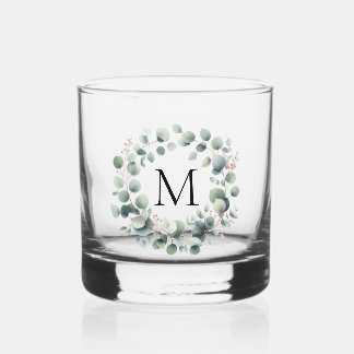 Custom Classic Green Eucalyptus Foliage Wreath Whiskey Glass